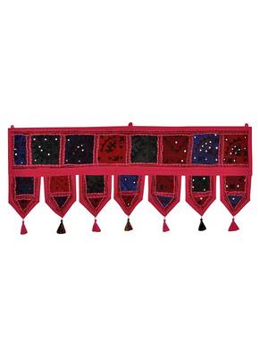 Lal Haveli Decorated Handmade Patchwork Embroidery Cotton Door Tapestry Toran 39 X 16 inches 1