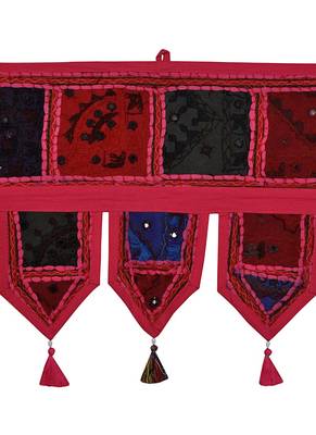 Lal Haveli Decorated Handmade Patchwork Embroidery Cotton Door Tapestry Toran 39 X 16 inches 2