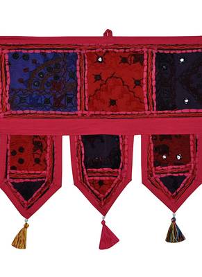 Lal Haveli Designer Handmade Patchwork Embroidery Cotton Window Valance Tapestry 39 X 16 inches 2
