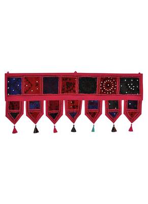 Lal Haveli Patchwork Embroidery Designer Cotton Door Hanging Tapestry 39 X 16 inches 1