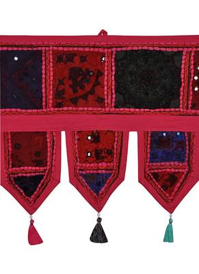 Lal Haveli Patchwork Embroidery Designer Cotton Door Hanging Tapestry 39 X 16 inches 2