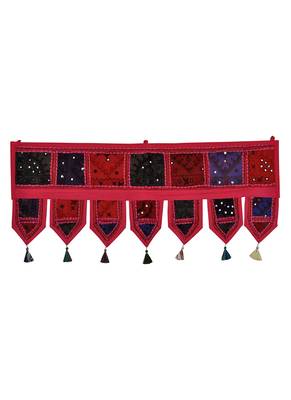 Lal Haveli Rajasthani Handmade Decorative Embroidered Patchwork Cotton Door Hanging 39 X 16 inches 1