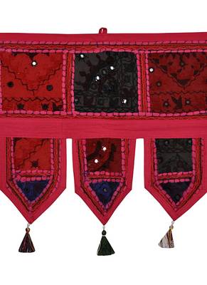 Lal Haveli Rajasthani Handmade Decorative Embroidered Patchwork Cotton Door Hanging 39 X 16 inches 2