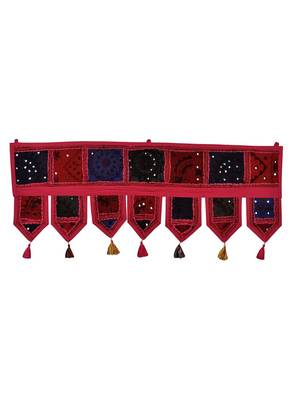 Lal Haveli Decorated Handmade Embroidery Patchwork Designer Cotton Door Hanging 39 X 16 inches 1