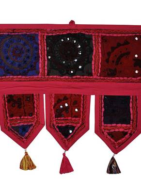 Lal Haveli Decorated Handmade Embroidery Patchwork Designer Cotton Door Hanging 39 X 16 inches 2