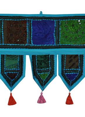 Lal Haveli Patchwork Embroidery Design Cotton Door Hanging Tapestry 39 X 16 inches 2