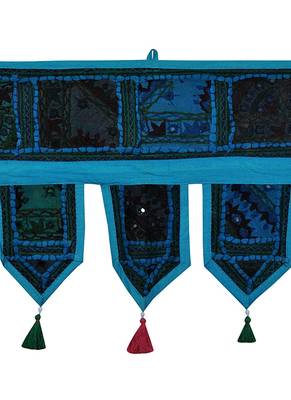 Lal Haveli Decorated Handmade Patchwork Embroidery Cotton Window Valance Topper Tapestry 39 X 16 inches 2