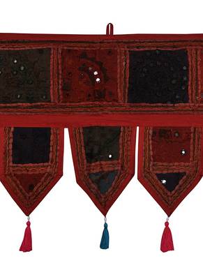 Lal Haveli Traditional Hand Art Work Design Embroidery & Patchwork Cotton Window Valance Topper 39 X 16 inches 2