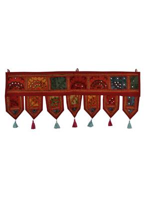 Lal Haveli Ethnic Handmade Embroidered Design Cotton Indian Door Toran Decoration 39 X 16 inches 1