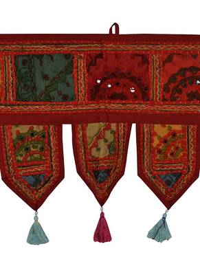 Lal Haveli Ethnic Handmade Embroidered Design Cotton Indian Door Toran Decoration 39 X 16 inches 2