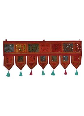 Lal Haveli Indian Traditional Design Embroidered Cotton Door Hanging Tapestries 39 X 16 inches 1