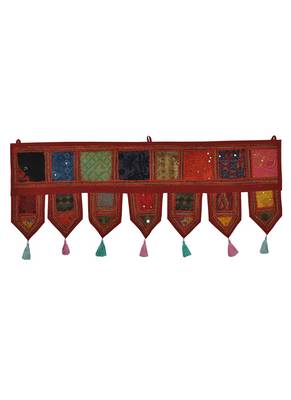 Lal Haveli Ethnic Handmade Embroidered Design Indian Toran Tapestry 39 X 16 inches 1