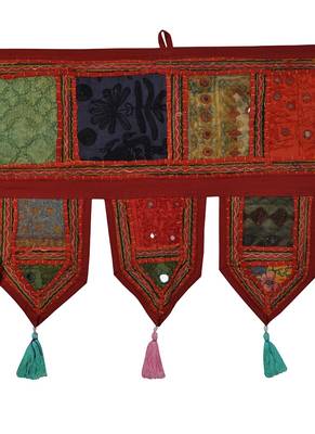 Lal Haveli Ethnic Handmade Embroidered Design Indian Toran Tapestry 39 X 16 inches 2