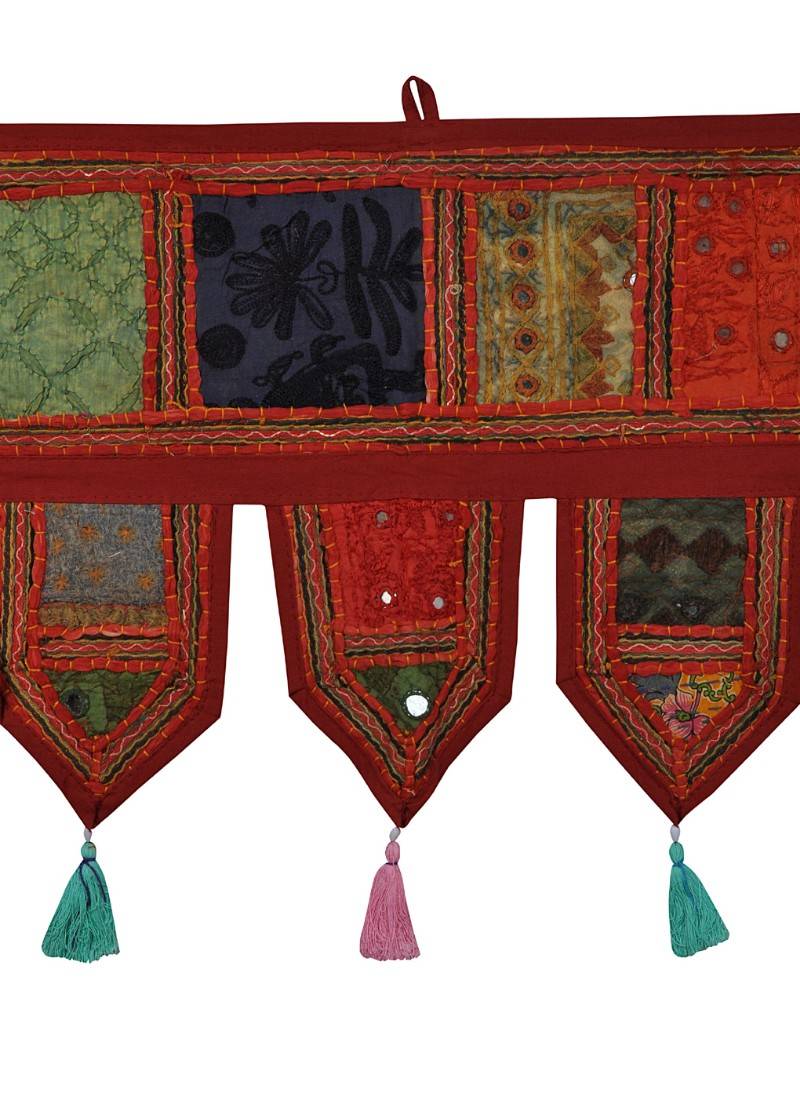 Lal Haveli Ethnic Handmade Embroidered Design Indian Toran Tapestry 39 X 16 inches