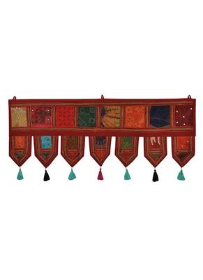 Lal Haveli Indian Embroidery Decorative Cotton Designer Door Valance Tapestry 39 X 16 inches 1