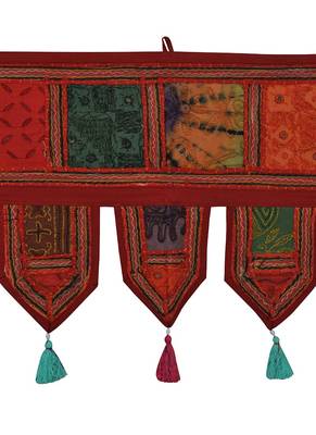 Lal Haveli Indian Embroidery Decorative Cotton Designer Door Valance Tapestry 39 X 16 inches 2