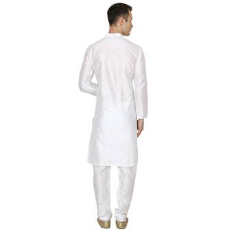 White Plain Dupion Silk Kurta Pajama 3