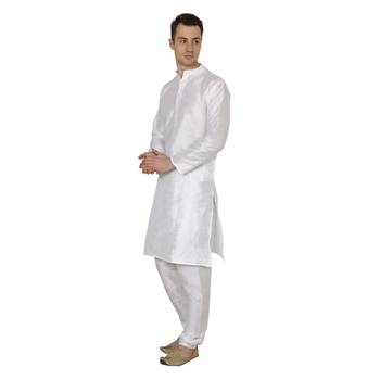 White Plain Dupion Silk Kurta Pajama 4
