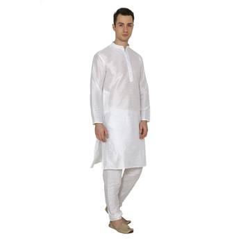 White Plain Dupion Silk Kurta Pajama 5