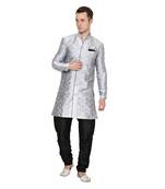 Silver Plain Dupion Silk Kurta Pajama
