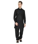 Black Plain Faux Cotton Pathani Suits