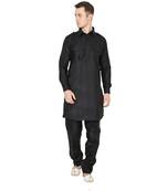 Black Plain Faux Cotton Pathani Suits