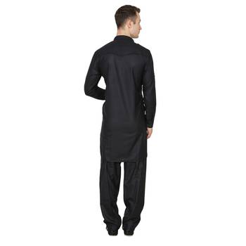 Black Plain Faux Cotton Pathani Suits 3