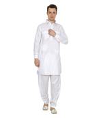White Plain Faux Cotton Pathani Suits