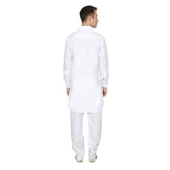 White Plain Faux Cotton Pathani Suits 4