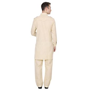 Beige Plain Faux Cotton Pathani Suits 3