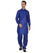 Blue Plain Faux Cotton Pathani Suits