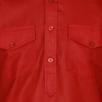 Red Plain Faux Cotton Pathani Suits 4