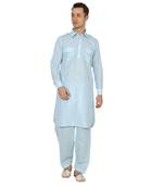 Blue Plain Faux Cotton Pathani Suits