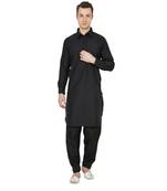 Black Plain Faux Cotton Pathani Suits