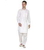 White Plain Faux Cotton Pathani Suits