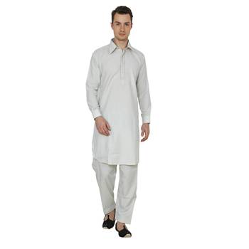 Green Plain Faux Cotton Pathani Suits 1