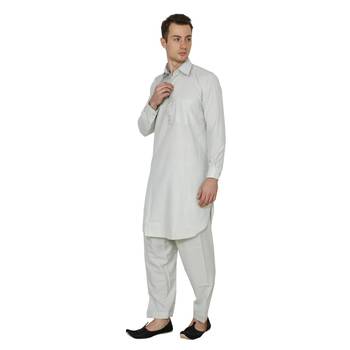 Green Plain Faux Cotton Pathani Suits 2