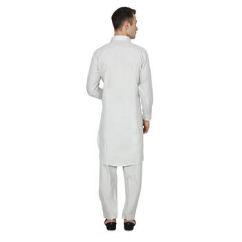 Green Plain Faux Cotton Pathani Suits 3