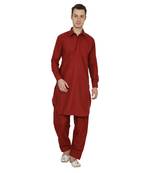 Maroon Plain Faux Cotton Pathani Suits