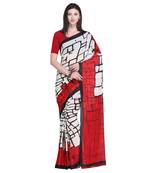 White printed chiffon saree with blouse