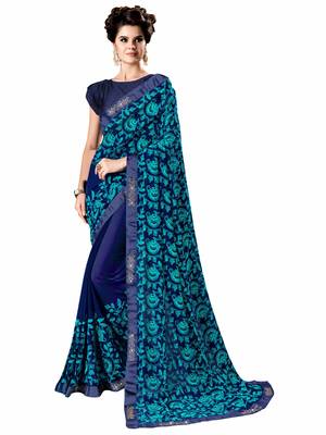 Blue Embroidered Georgette Saree With Blouse 1