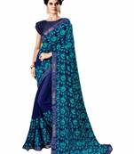 Blue Embroidered Georgette Saree With Blouse