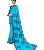 Blue Embroidered Georgette Saree With Blouse
