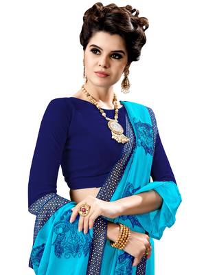 Blue Embroidered Georgette Saree With Blouse 2