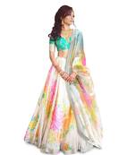 Colorful Floral Print Embroidered Organza Wedding Designer Lehenga Choli Set