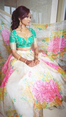 Colorful Floral Print Embroidered Organza Wedding Designer Lehenga Choli Set 2