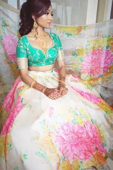 Colorful Floral Print Embroidered Organza Wedding Designer Lehenga Choli Set