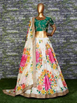 Colorful Floral Print Embroidered Organza Wedding Designer Lehenga Choli Set 3