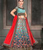 Sky Blue Digital Print Silk Semi Stitched Lehenga With Dupatta