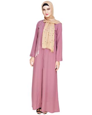 Modest Forever  Onion-pink embroidered polyester abaya 1